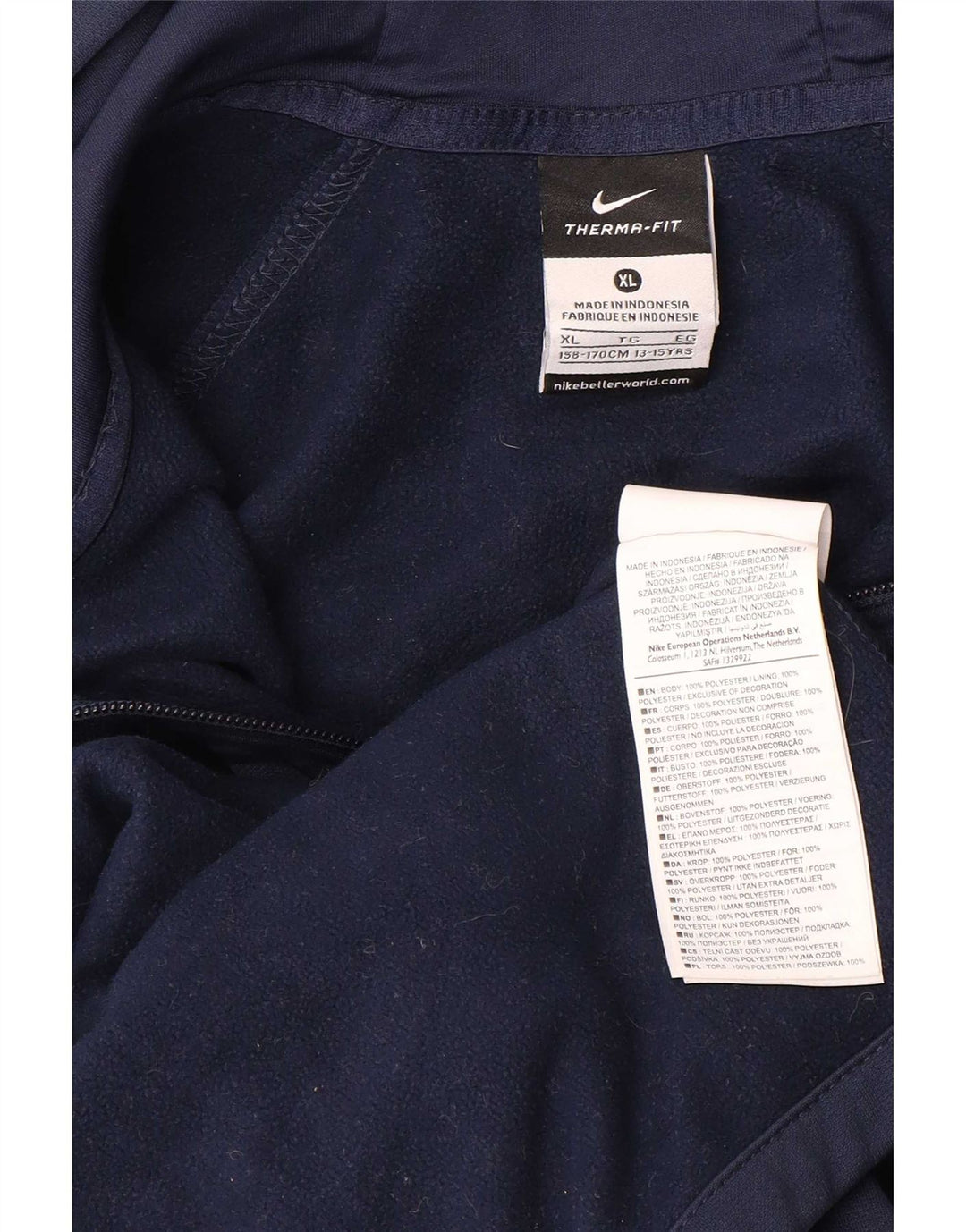 Nike hættetrøje med lynlås til drenge 13-14 år XL marineblå polyester