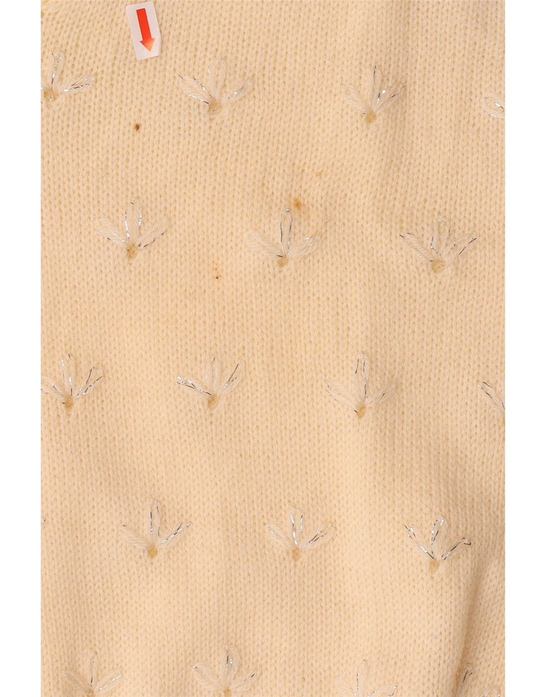 VINTAGE Dame V-hals sweater UK 14 Medium Off White Floral