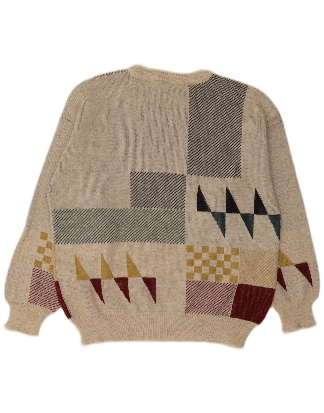 Vintage mænd med rund hals sweater IT 48 Medium Off White geometrisk uld