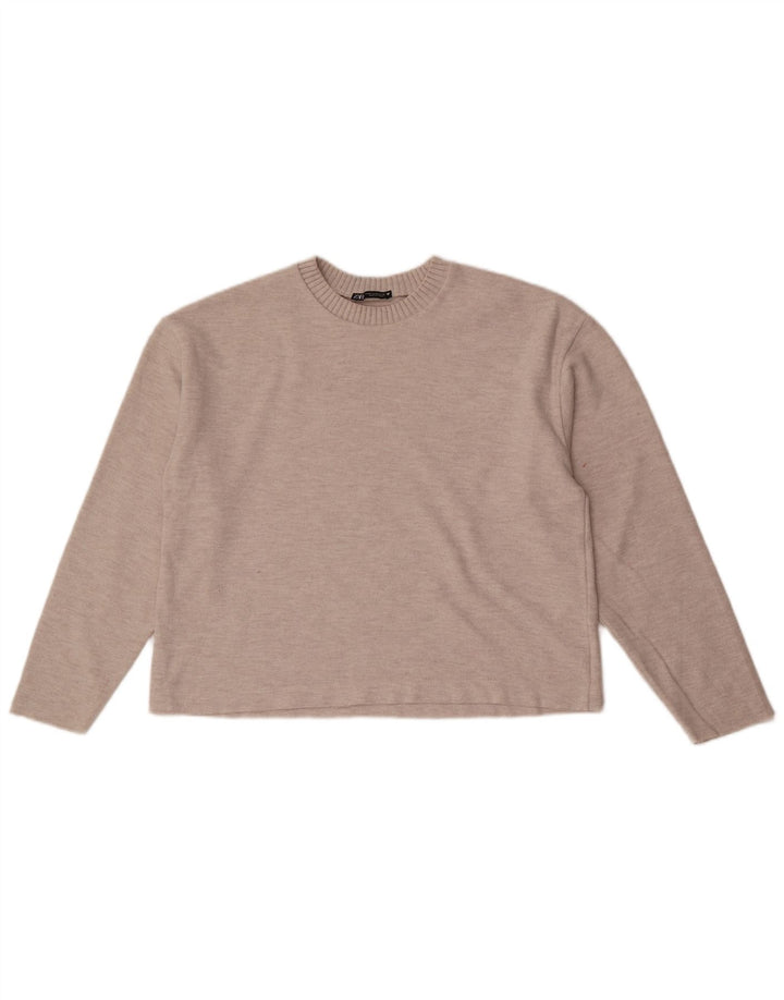 Zara Womens Crop Bluse Top UK 14 Medium Beige
