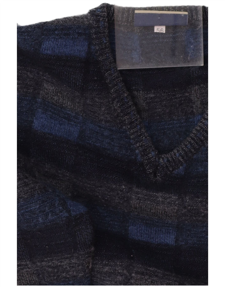 FAIRBANKS Herre V-hals sweater IT 56 XL Marineblå Ternet Virgin Wool