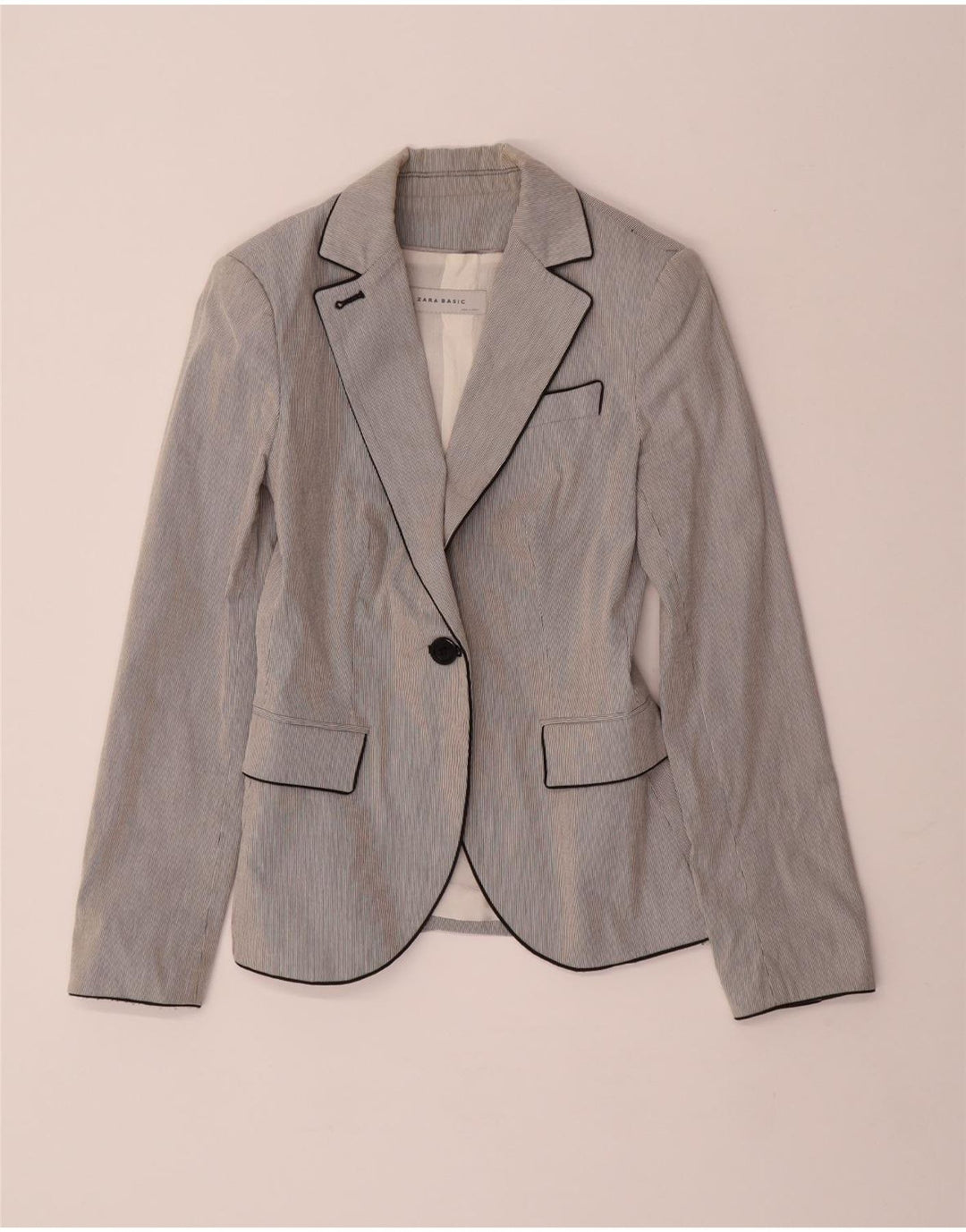 ZARA Womens 1 Button Blazer Jacket UK 10 Small Blue Pinstripe