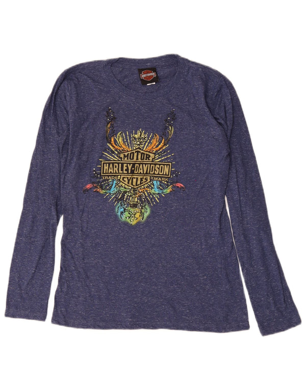 Harley Davidson Dame Grafisk Top Langærmet UK 14 Large Navy Blue