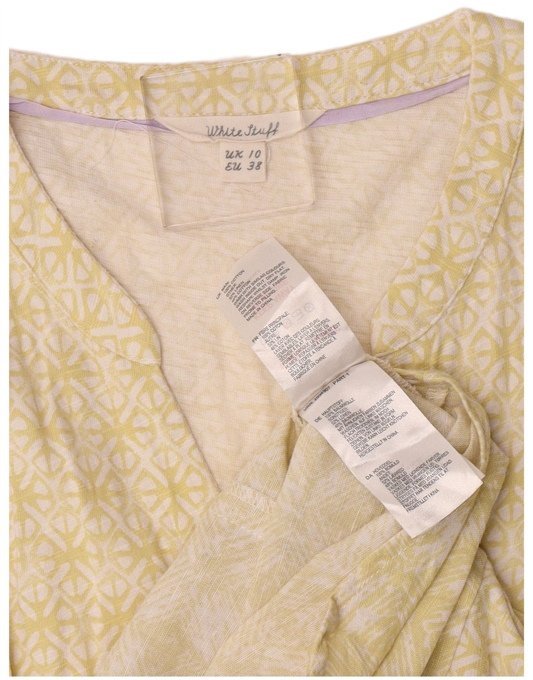 White Stuff Kortærmet skjortebluse til kvinder UK 10 Small Yellow Geometric
