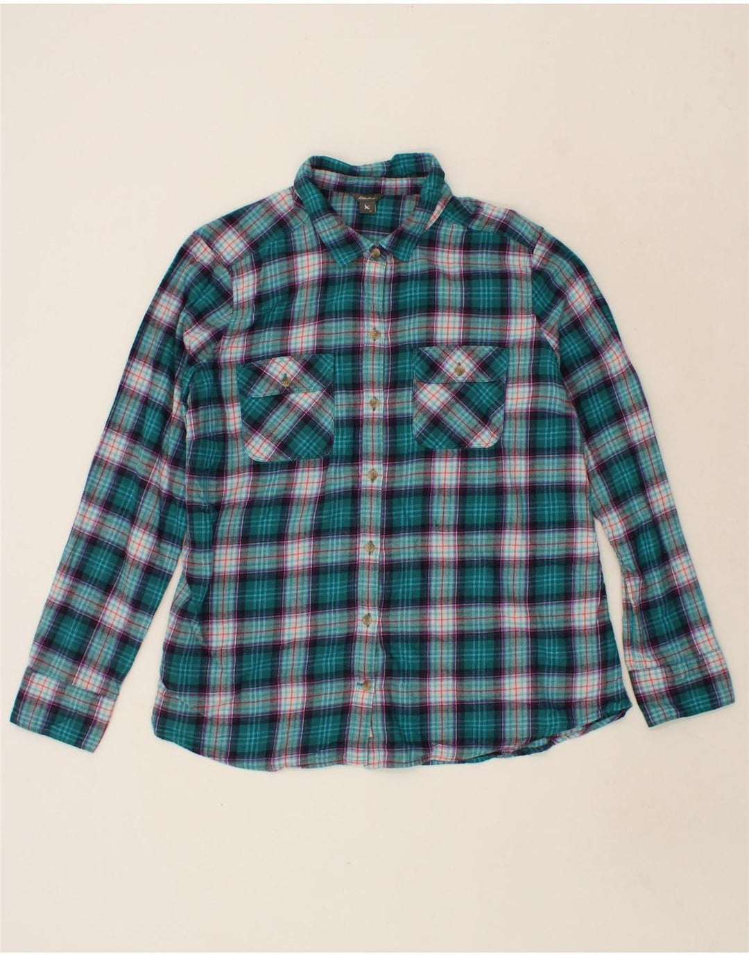 EDDIE BAUER Womens Flannel Shirt UK 18 XL Blue Check Cotton Vintage Eddie Bauer and Second-Hand Eddie Bauer from Messina Hembry 