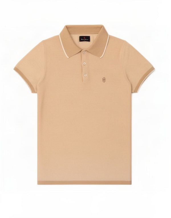 Conte of Florence Mens Polo Shirt Large Beige Cotton