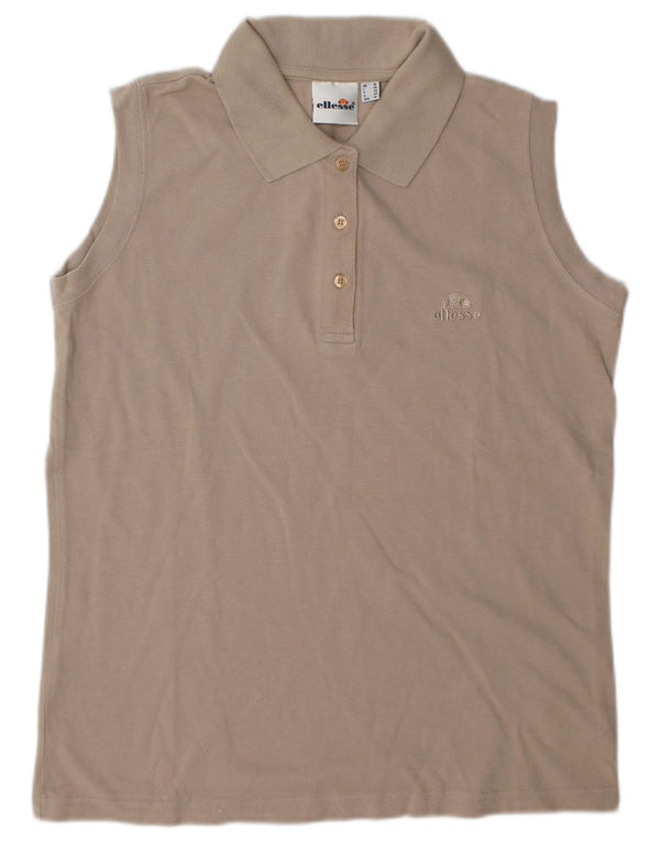 Ellesse Dame ærmeløs Polo Shirt UK 18 XL Beige Bomuld