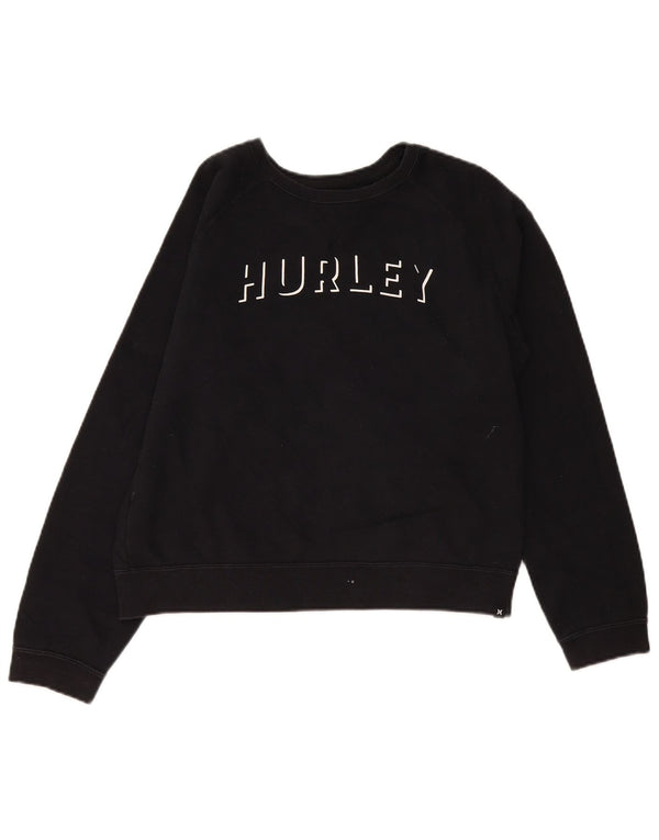 Hurley Womens Oversized Crop Graphic Sweatshirt Jumper UK 10 Small Black