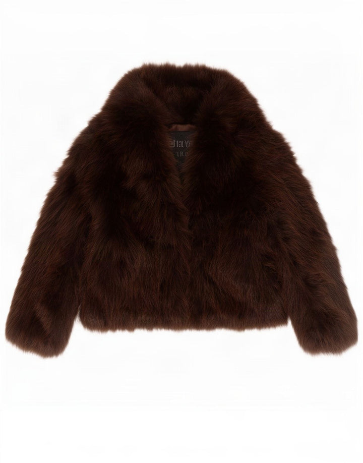 Zara Dame Oversized Faux Fur Jacket UK 14 Medium Brown Polyester