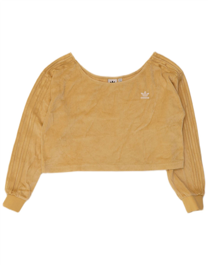 Adidas Dame Oversized Crop Velour Top Langærmet UK 10 Lille Gul