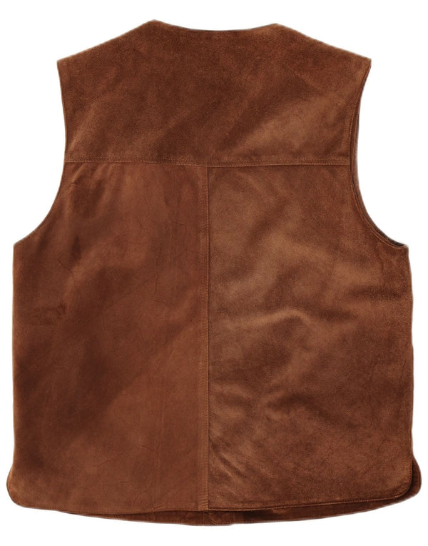 Vintage Mens Suede Waistcoat IT 50 Large Brown Leather