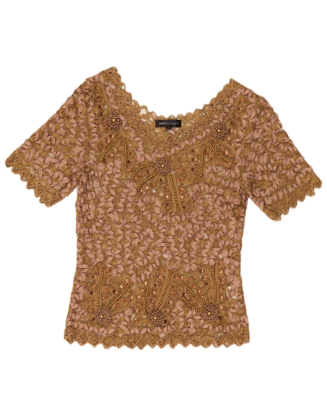 Sky Design Dame Blouse Blouse Top US 1 XS Beige Floral Polyester
