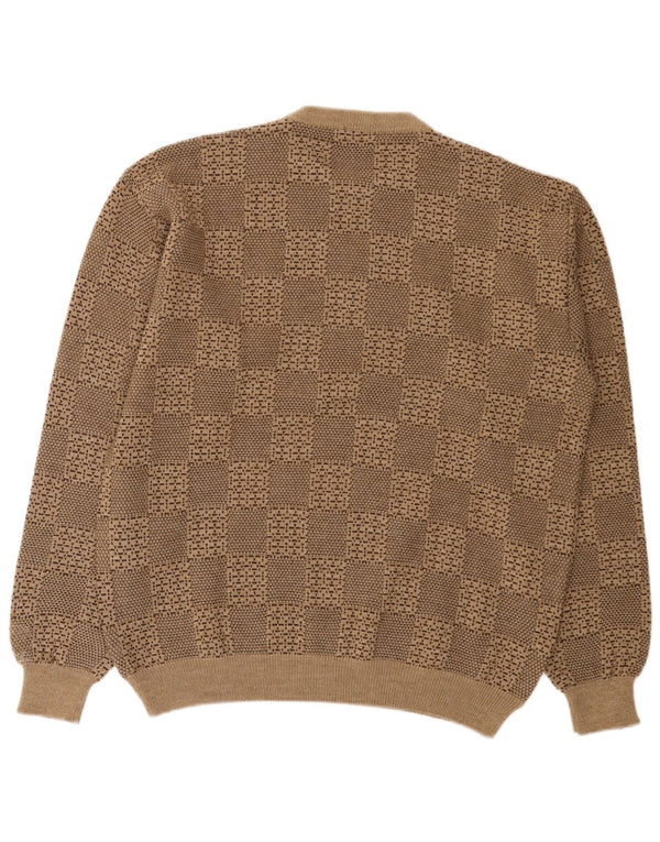Vintage mænd med rund hals sweater stor beige geometrisk uld
