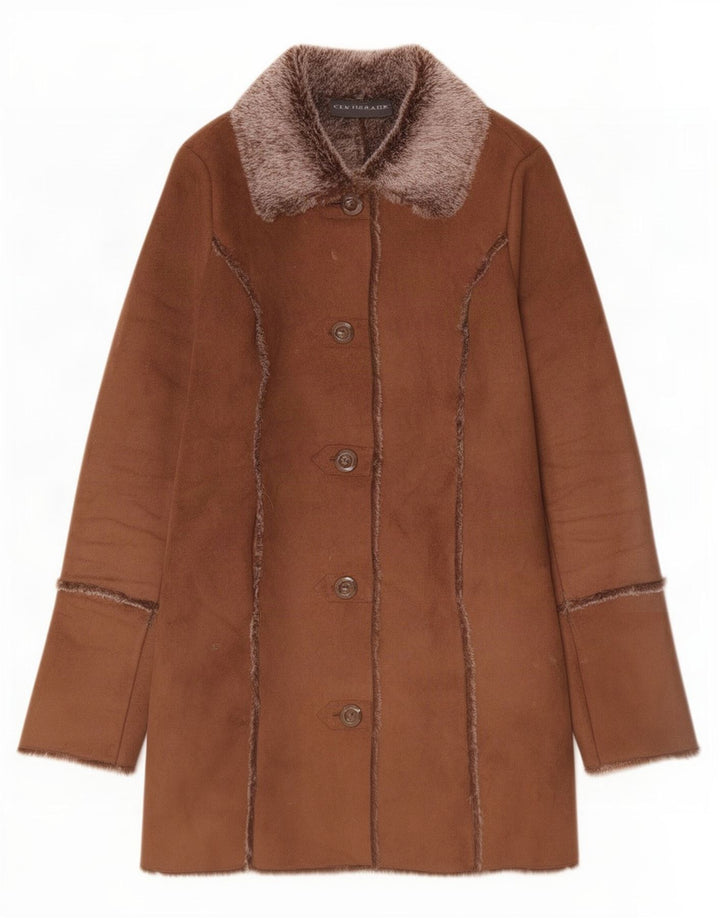 Celsius Dame Oversized Sherpa Overfrakke UK 10 Small Brown Polyester