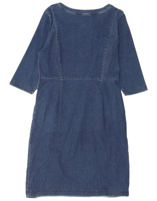 Laura Ashley Dame 3/4-ærmet Basic Dress UK 14 Large Blue Cotton