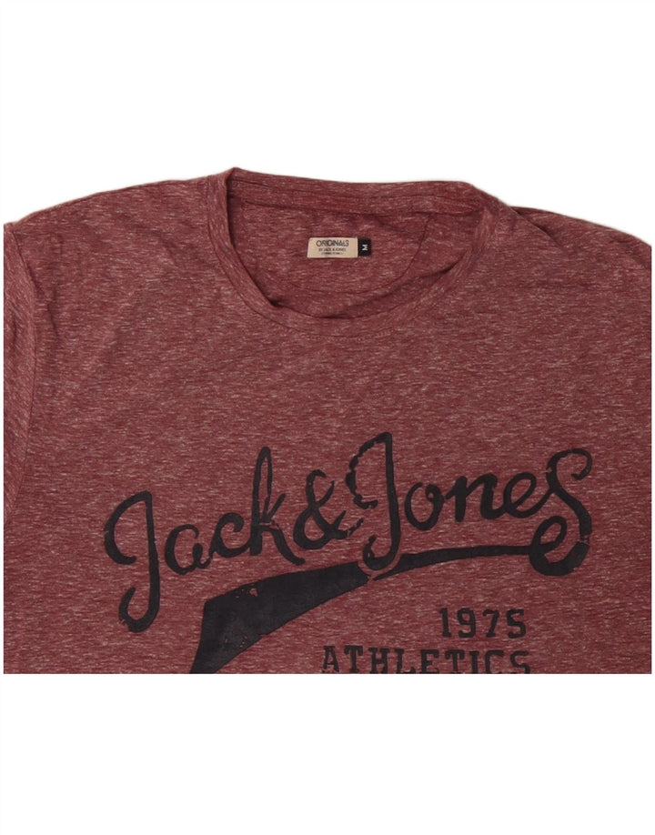 JACK & JONES Herre grafisk T-shirt Top Medium Bourgogne Flecked Polyester