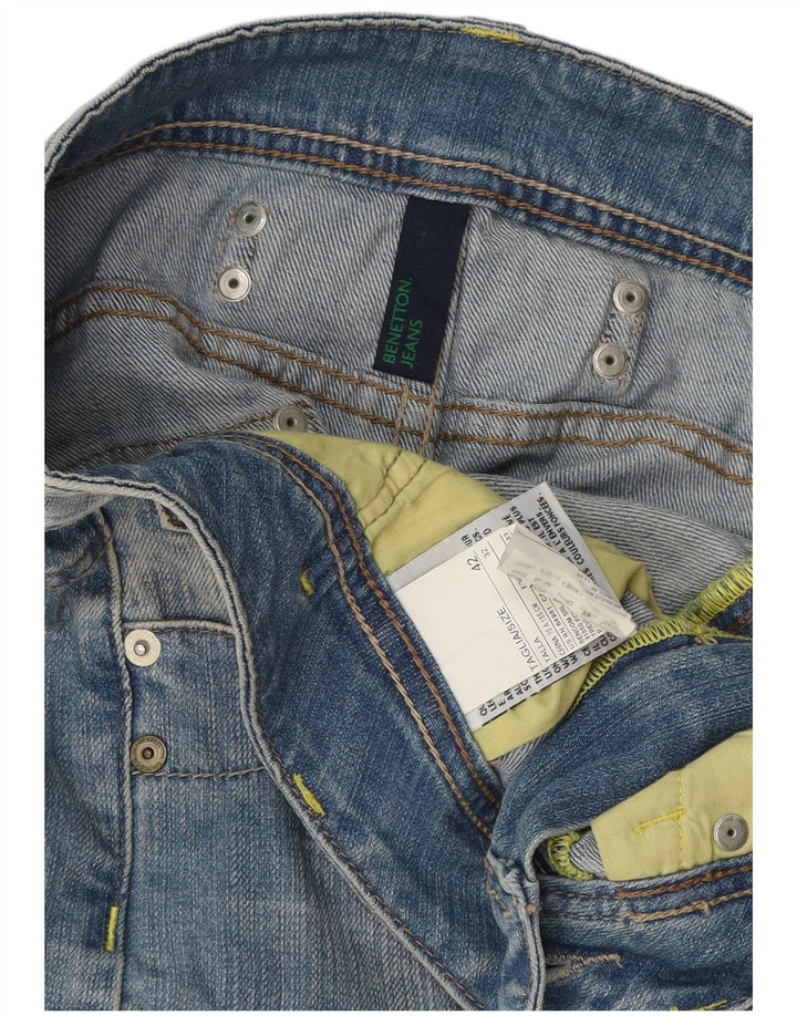 Benetton Dame Mini Denim Nederdel IT 42 Medium W32 Blå Bomuld