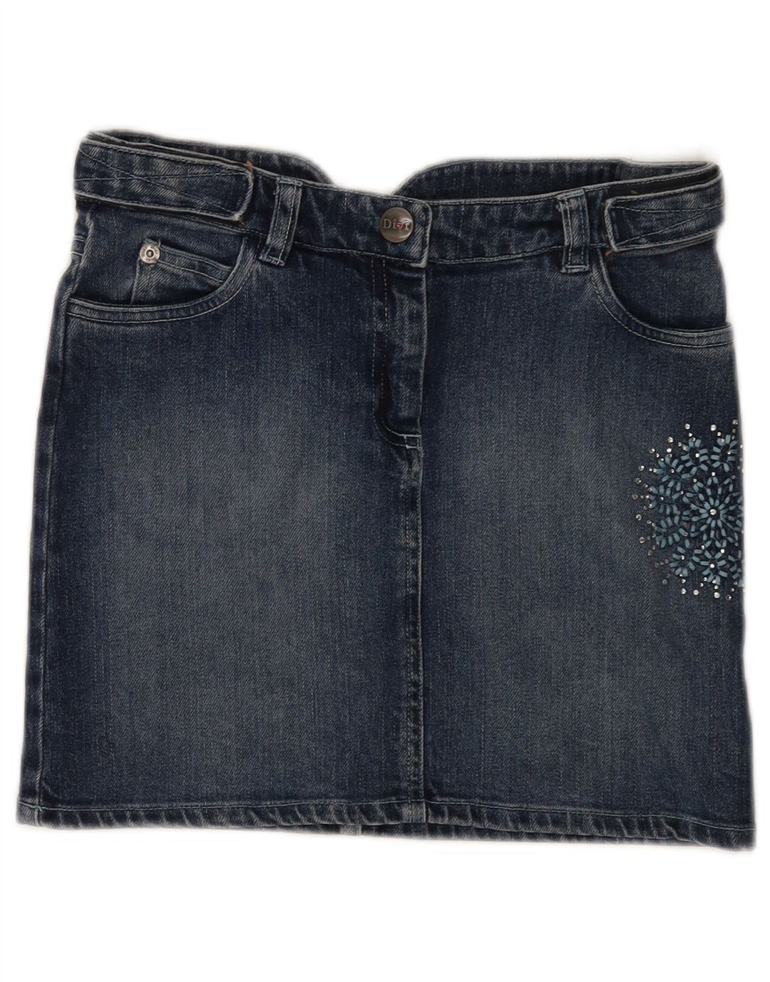 CHRISTIAN DIOR Mini-denimnederdel til piger 9-10 år W25 Blue Floral Bomuld