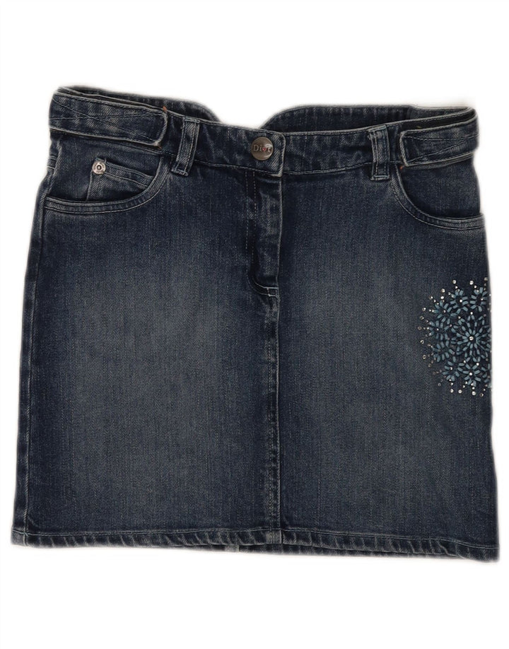 CHRISTIAN DIOR Mini-denimnederdel til piger 9-10 år W25 Blue Floral Bomuld