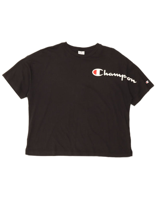 Champion Kvinder Oversized Grafisk T-Shirt Top UK 16 Large Sort