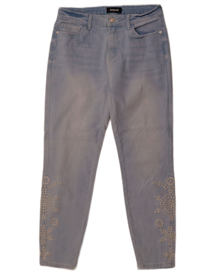 Desigual Dame Slim Jeans W31 L26 Blå Blomster Bomuld