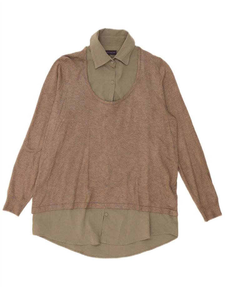Marks & Spencer Dame Jumper Shirt UK 14 Stor Khaki Viscose
