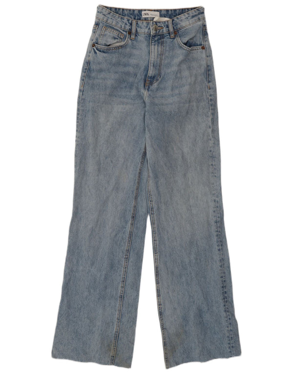 Zara Womens High Waist Wide Leg Jeans EU 36 XS W26 L30 Blue Cotton