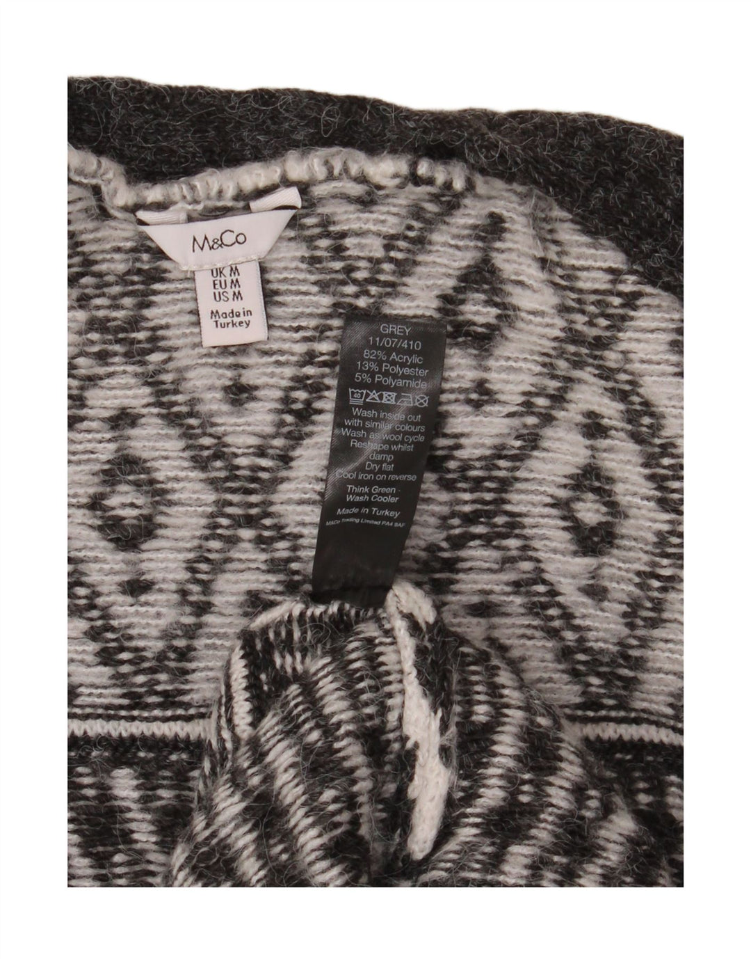 M&CO Womens Open Cardigan Sweater UK 14 Medium Grey Argyle/Diamond Acryl