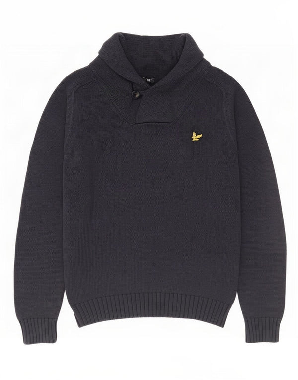 Lyle & Scott Herre Shawl Neck Jumper Sweater Medium Navy Blue Bomuld