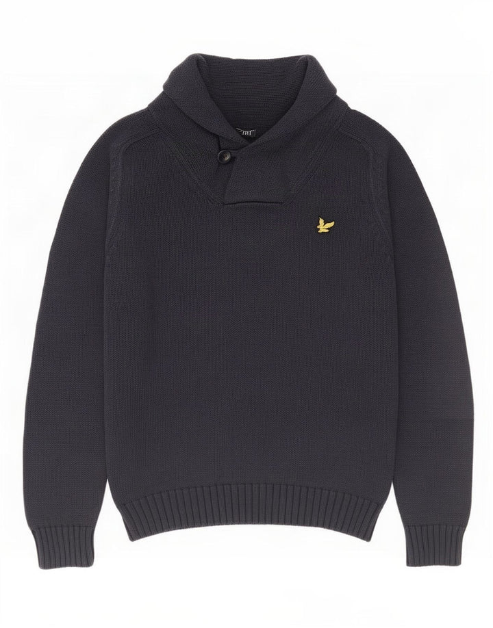 Lyle & Scott Herre Shawl Neck Jumper Sweater Medium Navy Blue Bomuld