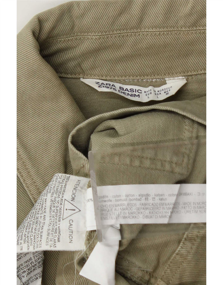 Zara Dame Crop Denim Jacket UK 16 Stor Khaki Bomuld