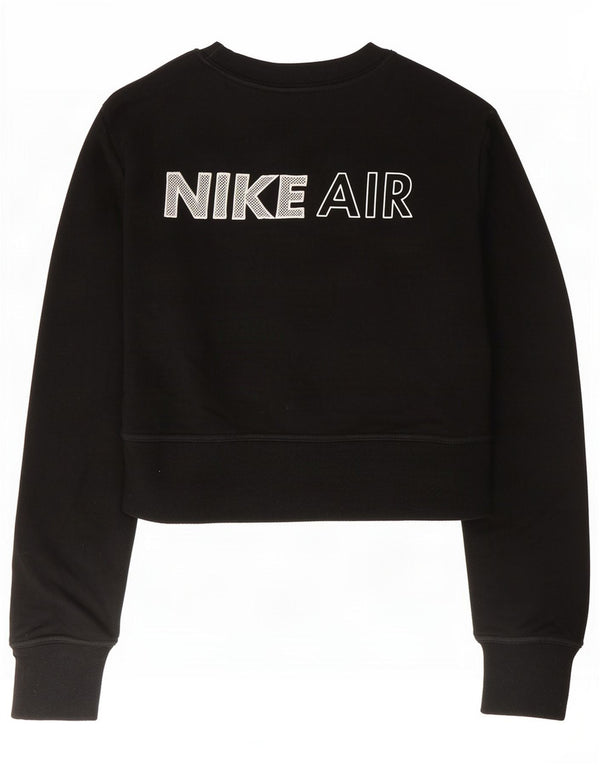 Nike Womens Crop Graphic Sweatshirt Jumper UK 10 Small Black Bomuld