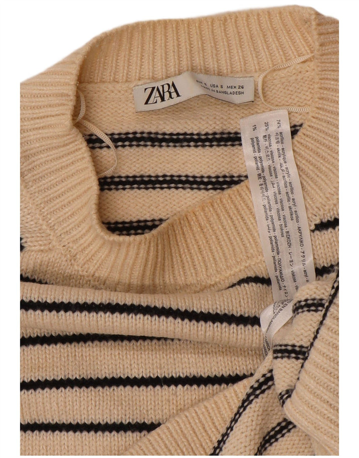 ZARA Womens Crop Boat Neck Jumper Sweater UK 10 Small Off White Stribet