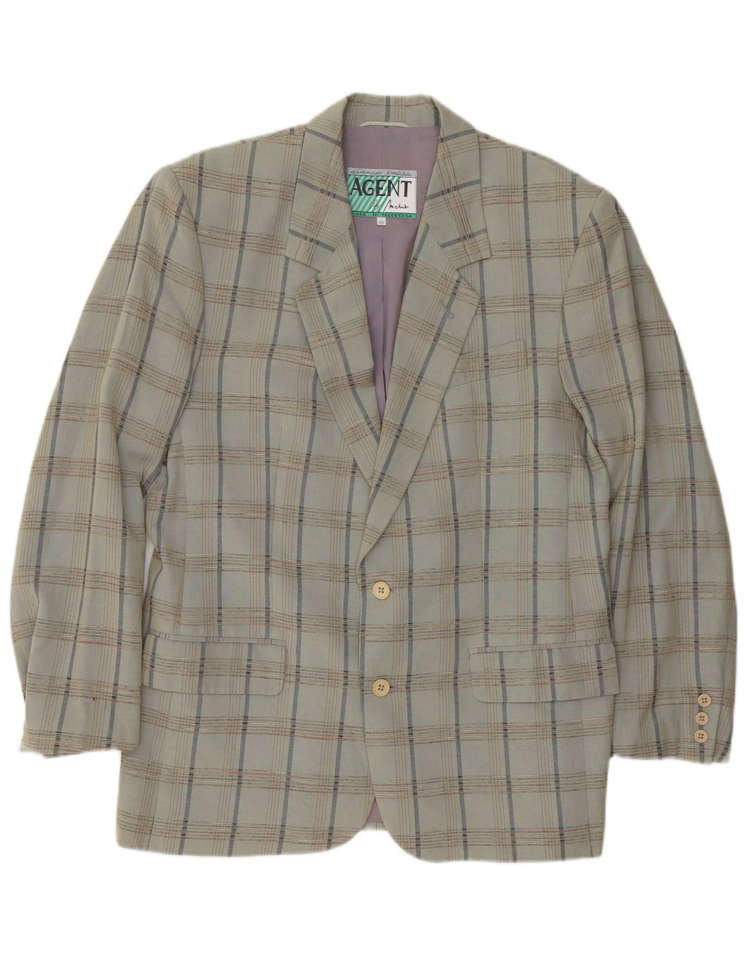 VINTAGE Herre 2-knaps blazerjakke IT 52 XL Grå ternet viskose