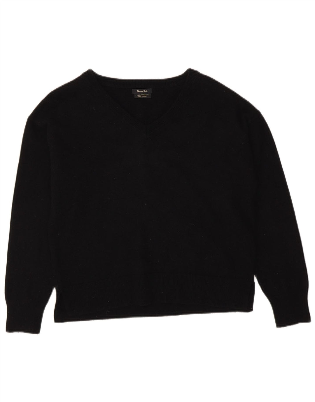 Massimo Dutti Dame V-hals sweater UK 14 Medium Sort Uld