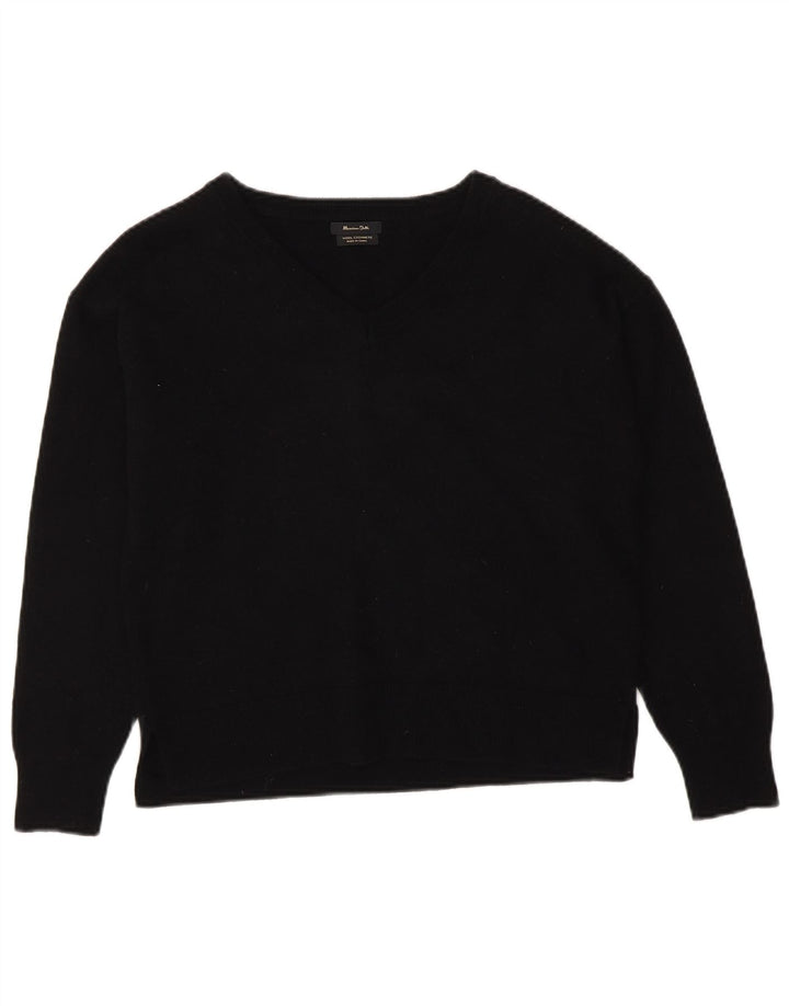 Massimo Dutti Dame V-hals sweater UK 14 Medium Sort Uld