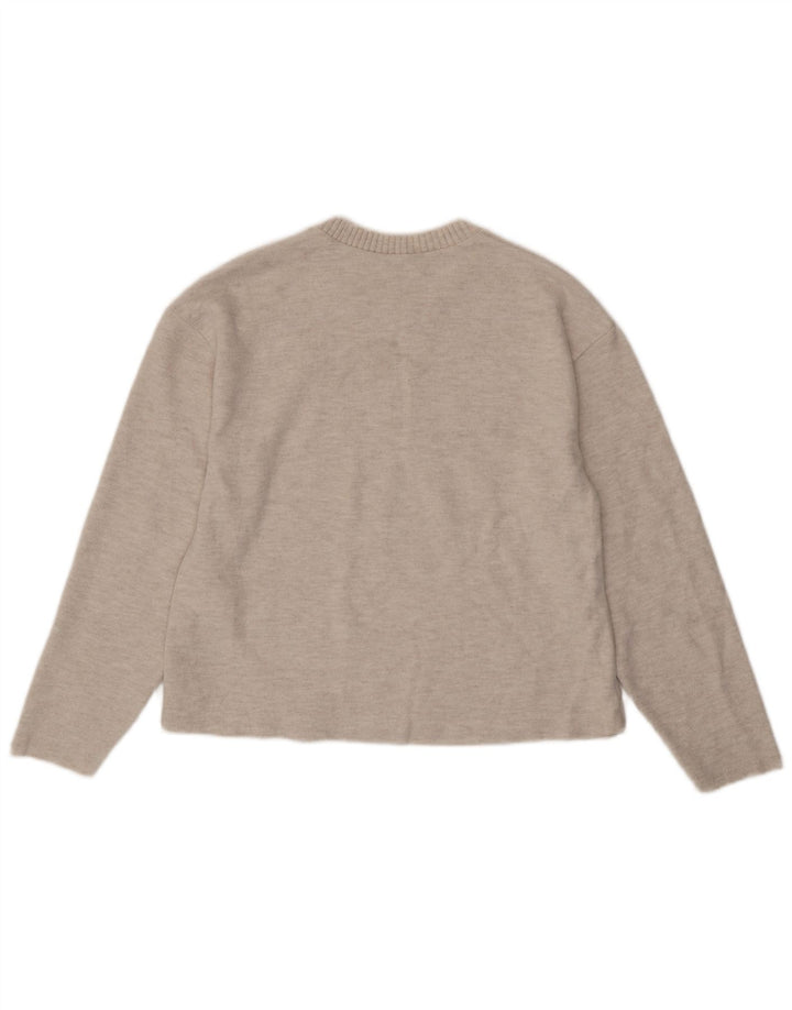 ZARA Dame Oversized Boat Neck Jumper Sweater UK 10 Small Beige Polyester