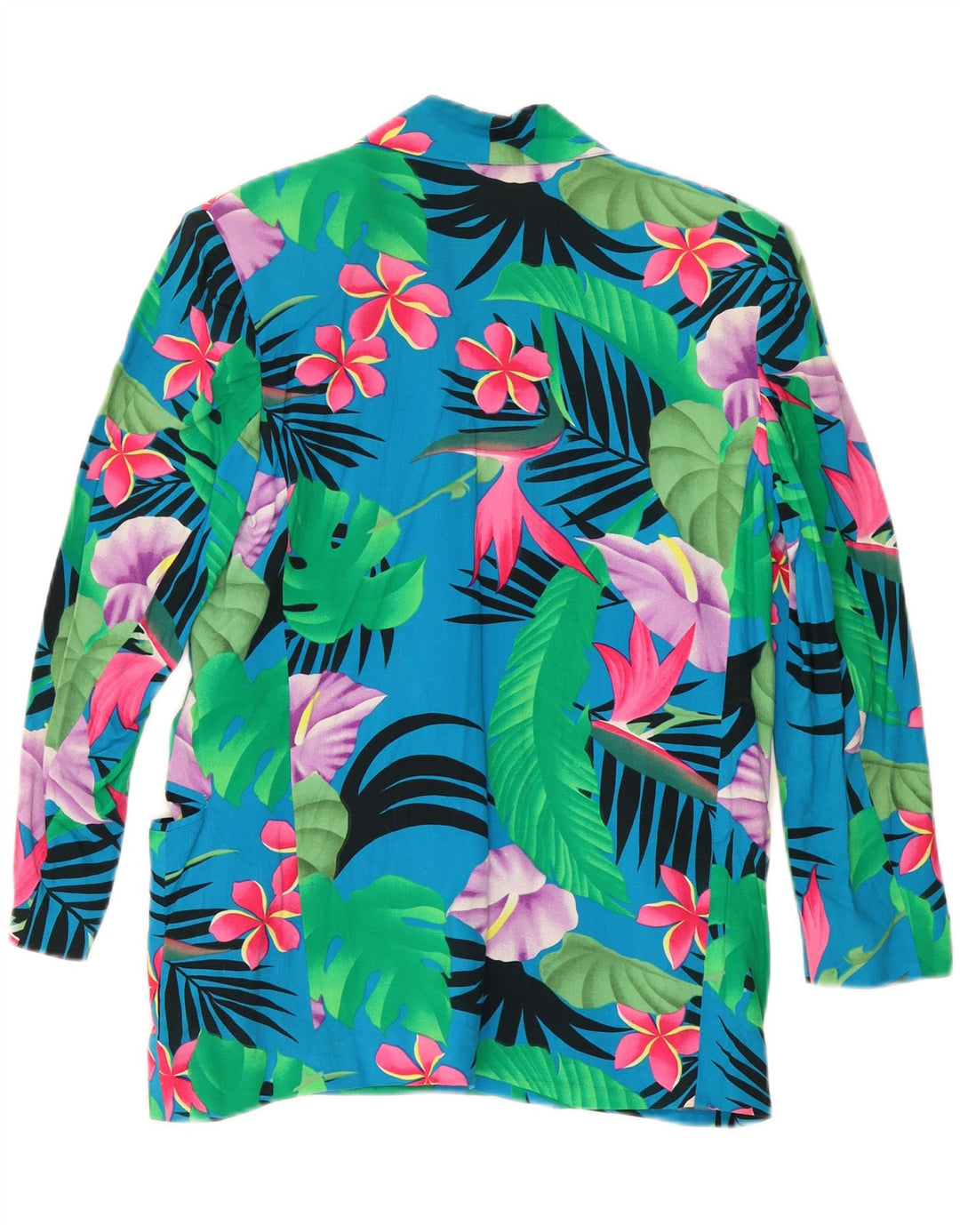 VINTAGE Womens 1 Button Blazer Jacket UK 14 Medium Blue Floral