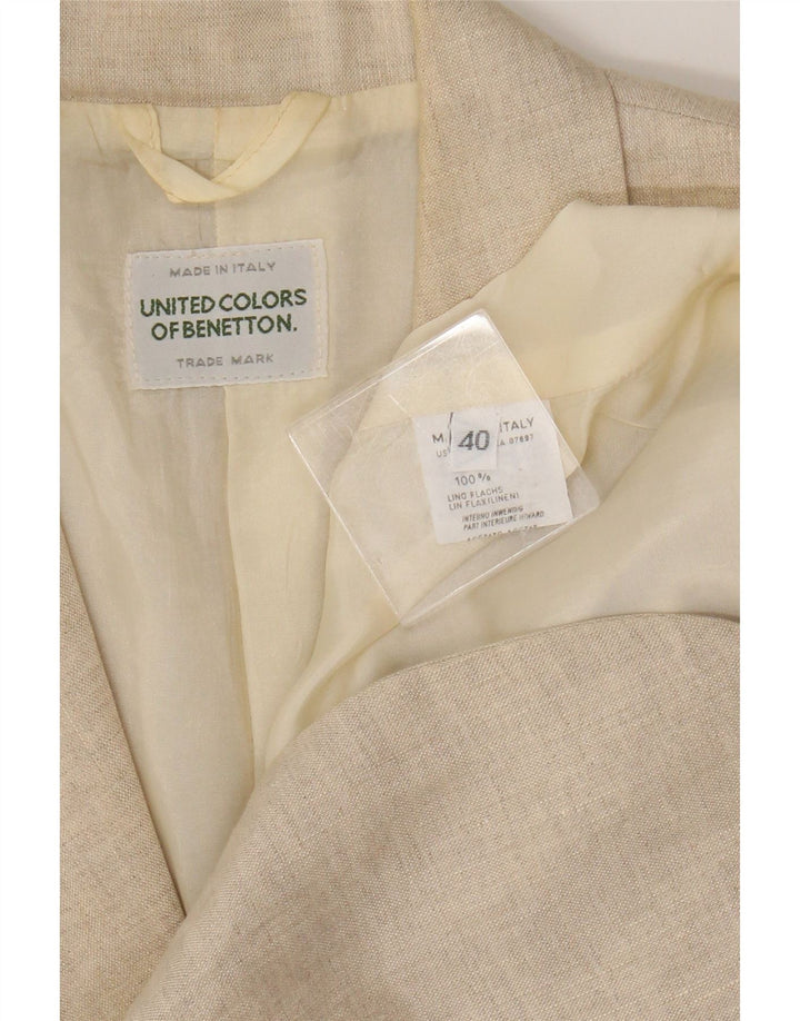 Benetton Dame 2 Button Blazer Jacket IT 40 Small Beige Linen