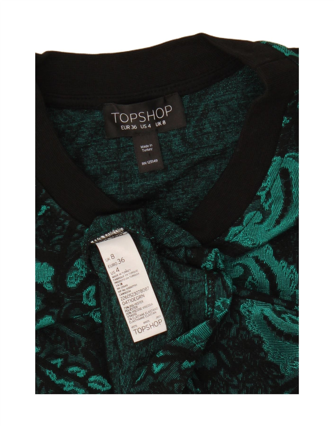 Topshop Dame Crop Bluse Top UK 8 Small Green Paisley Polyester