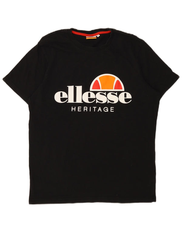 Ellesse Herre Grafisk T-Shirt Top Medium Sort Bomuld