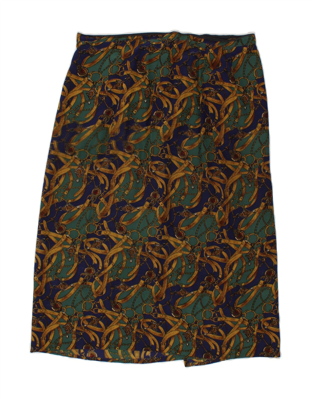 VINTAGE Womens Abstract Pattern Wrap Skirt W32 Large Navy Blue Vintage Vintage and Second-Hand Vintage from Messina Hembry 