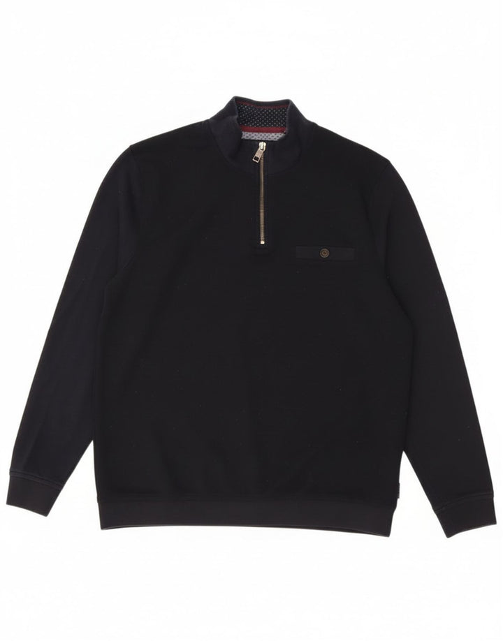 Ted Baker Herre Zip Neck Sweatshirt Jumper Størrelse 4 Large Navy Blue Polyester