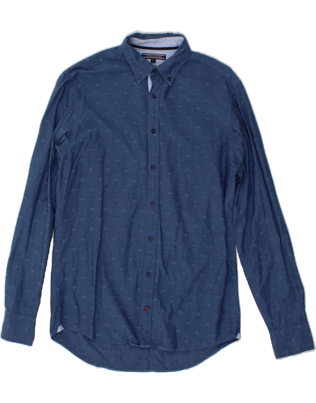 TOMMY HILFIGER Mens New York Fit Shirt Medium Navy Blue Spotted Vintage Tommy Hilfiger and Second-Hand Tommy Hilfiger from Messina Hembry 