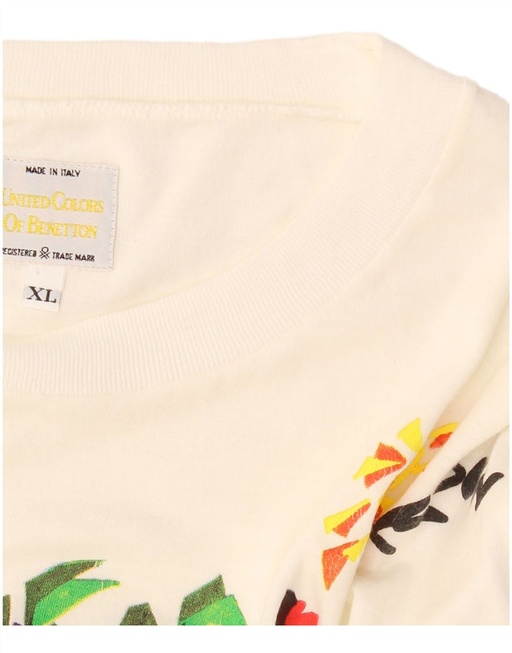 BENETTON Herre grafisk T-shirt Top XL Off White