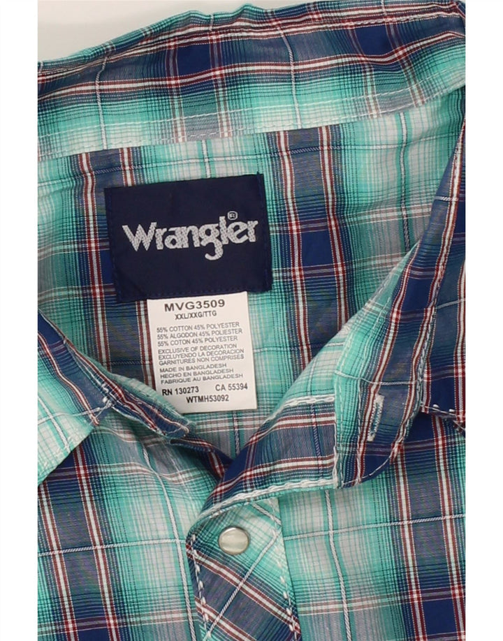 WRANGLER Mens Short Sleeve Shirt 2XL Blue Check Cotton Vintage Wrangler and Second-Hand Wrangler from Messina Hembry 