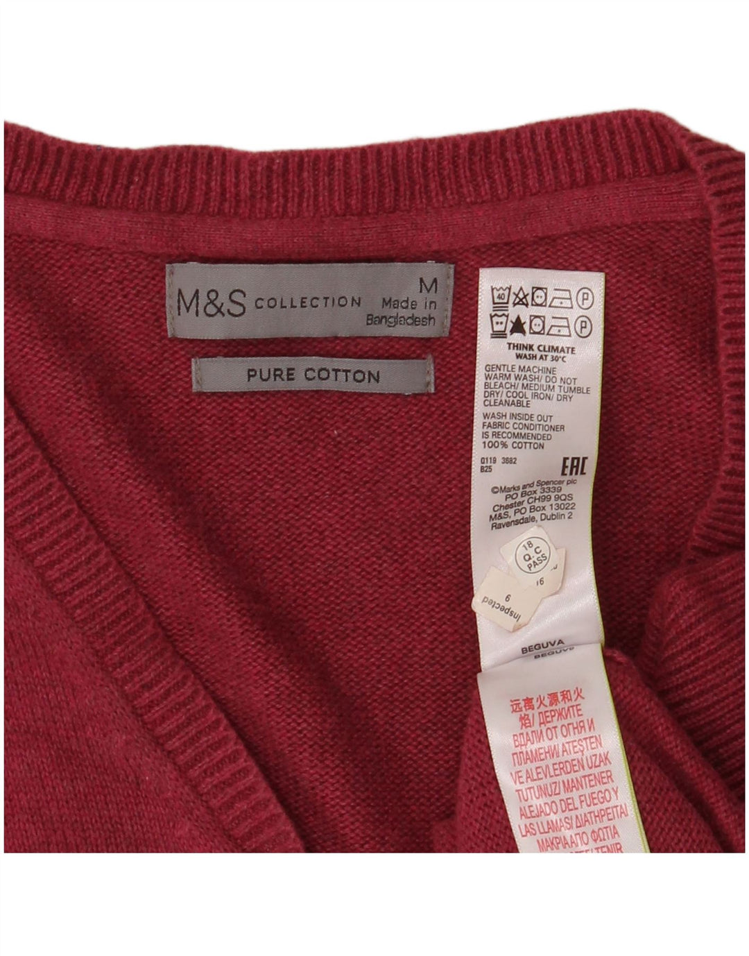 Marks & Spencer Herre V-hals sweater Medium Bourgogne bomuld