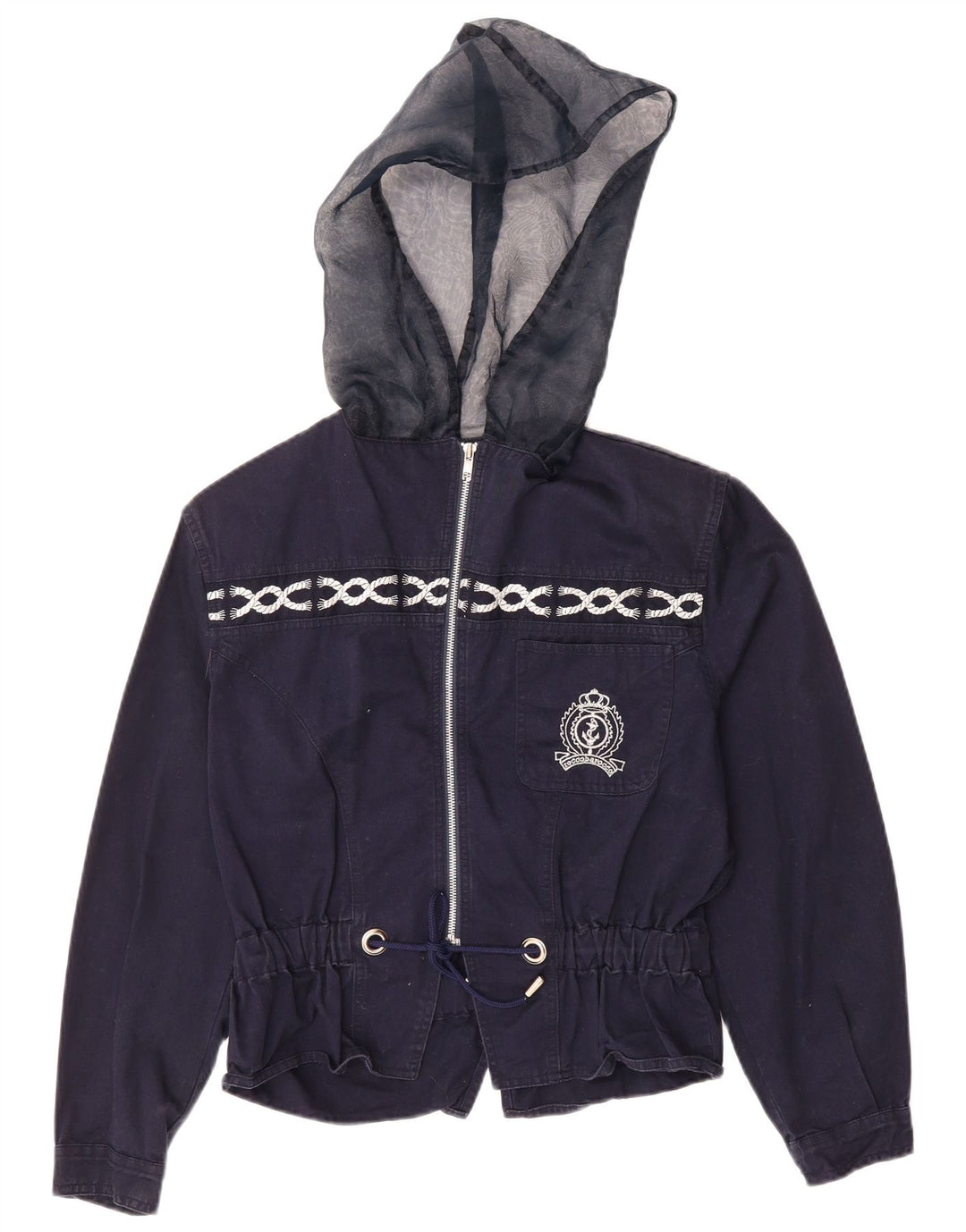 ROCCOBAROCCO Womens Hooded Bomber Jacket UK 12 Medium Navy Blue