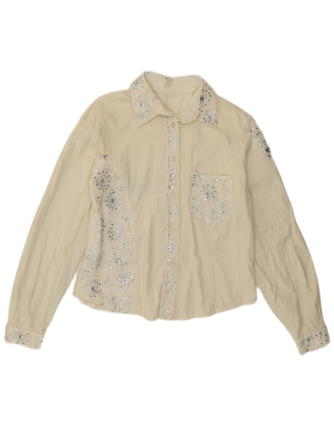 Vintage dameskjorte bluse UK 12 Medium Off White Floral