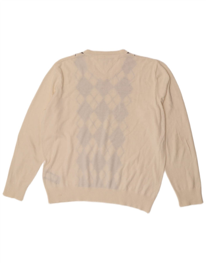 Tommy Hilfiger Herre V-hals trøje Sweater Large Off White Argyle/Diamond